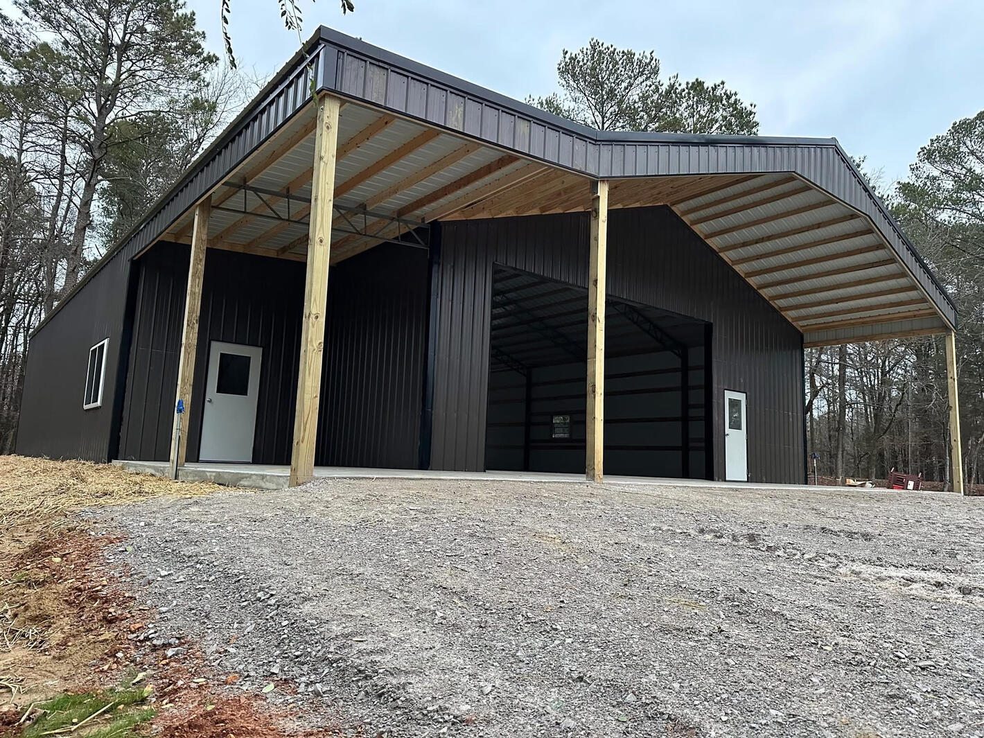 14x60x14 Partially enclosed with Burnished Slate siding and Black trim